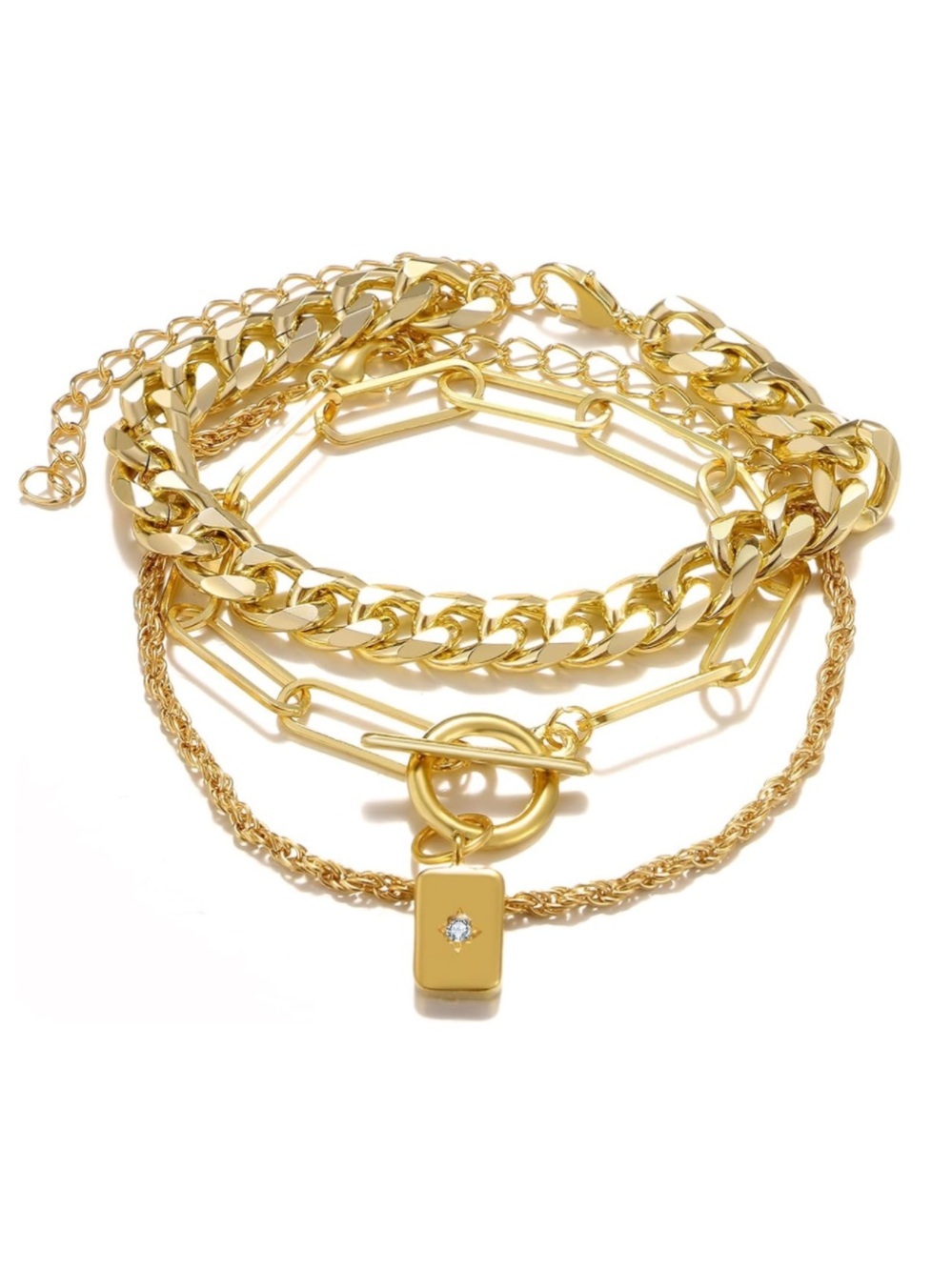 Modern Gold Layered Bracelet Set Cuban Link Paperclip Chain